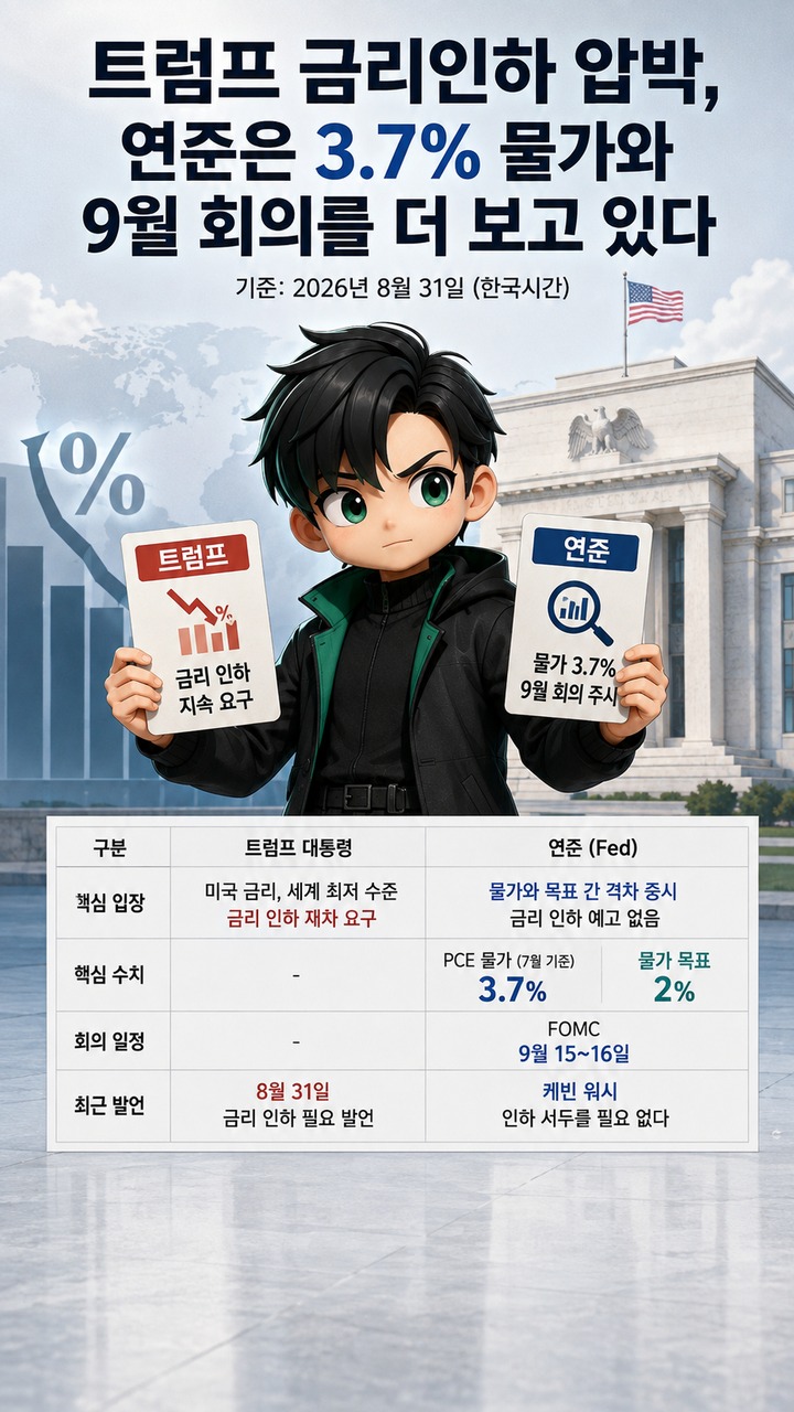 트럼프 금리인하 압박, 연준은 3.7% 물가와 9월 회의를 더 보고 있다