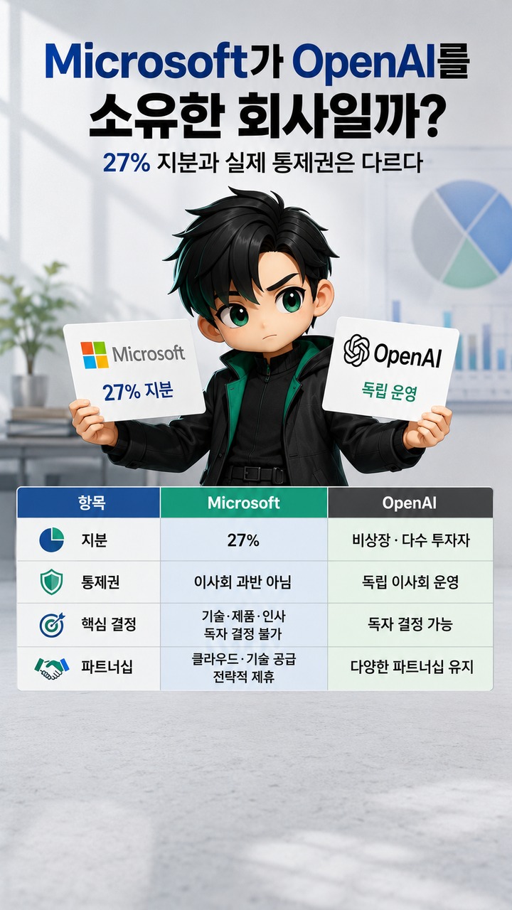 Microsoft가 OpenAI를 소유한 회사일까? 27% 지분과 실제 통제권은 다르다