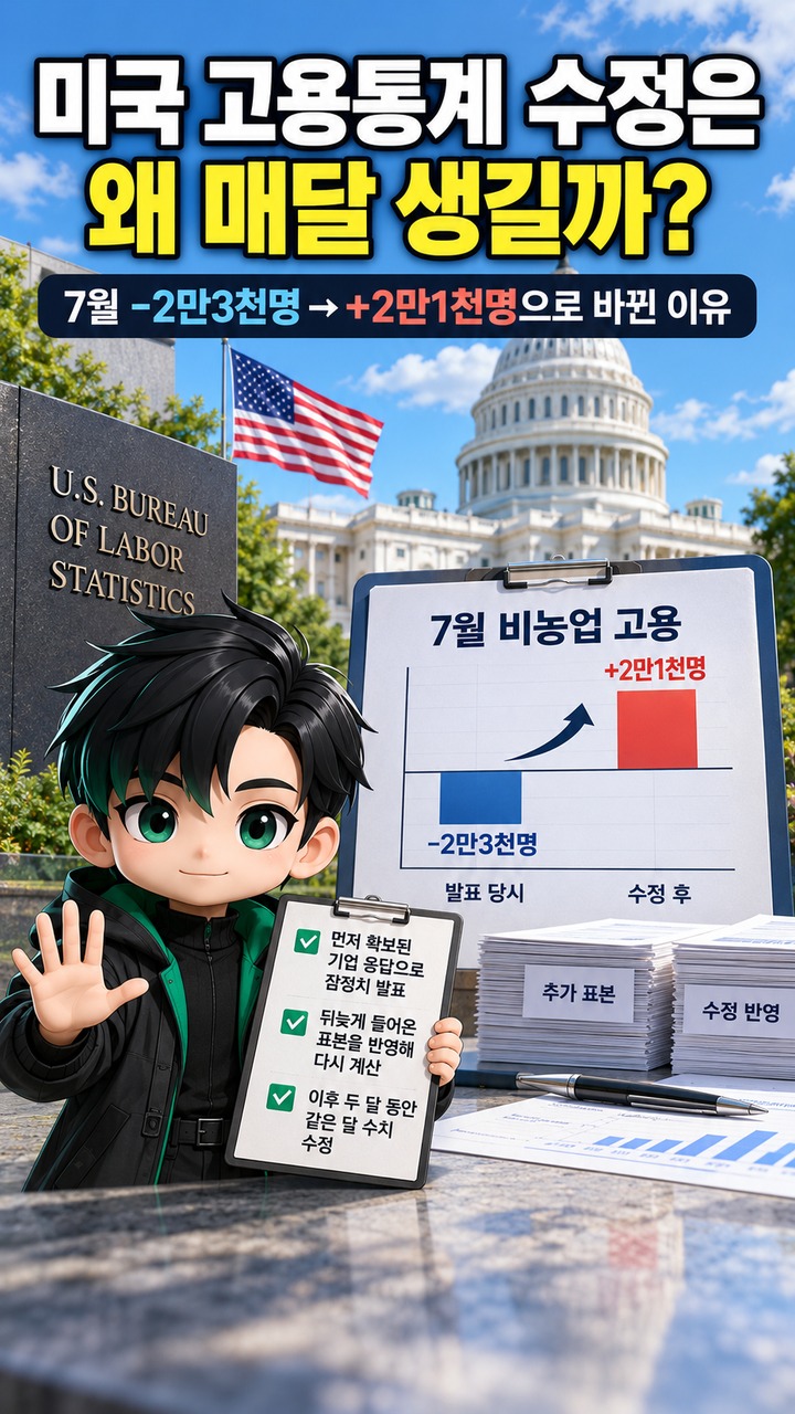 미국 고용통계 수정은 왜 매달 생길까? 7월 -2만3천명→+2만1천명으로 바뀐 이유