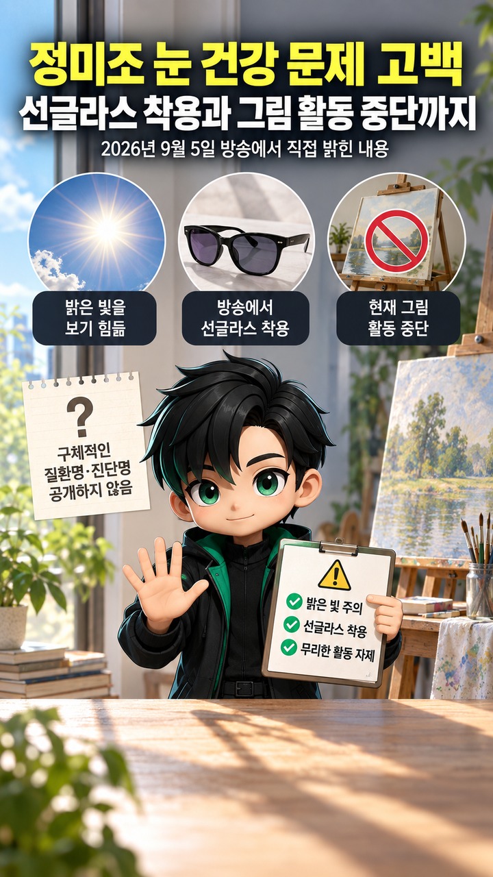 정미조 눈 건강 문제 고백, 선글라스 착용과 그림 활동 중단까지 직접 밝힌 내용