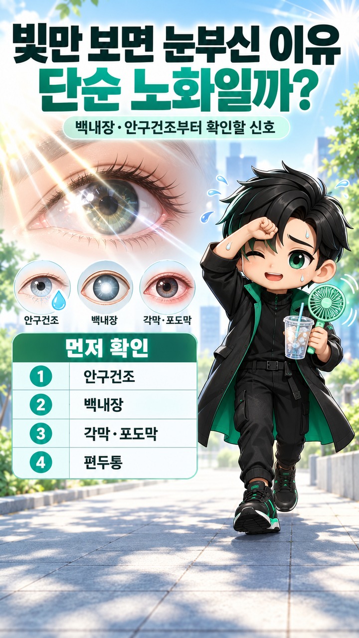 빛만 보면 눈부신 이유, 단순 노화일까? 백내장·안구건조부터 확인할 신호