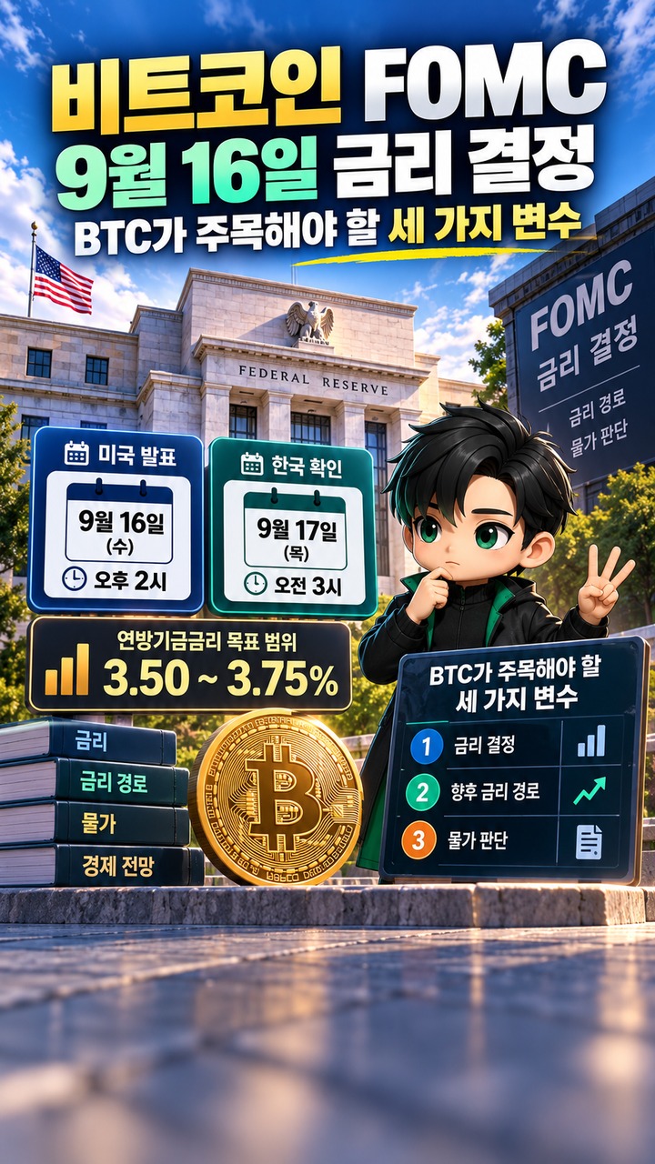 비트코인 FOMC 9월 16일 금리 결정, BTC가 주목해야 할 세 가지 변수