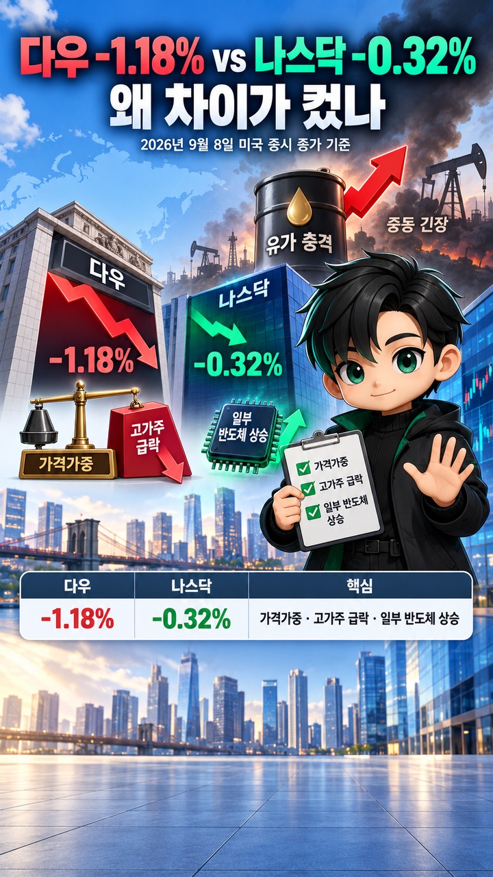 다우는 1.18% 내렸는데 나스닥은 0.32% 하락, 같은 유가 충격에도 차이가 난 이유