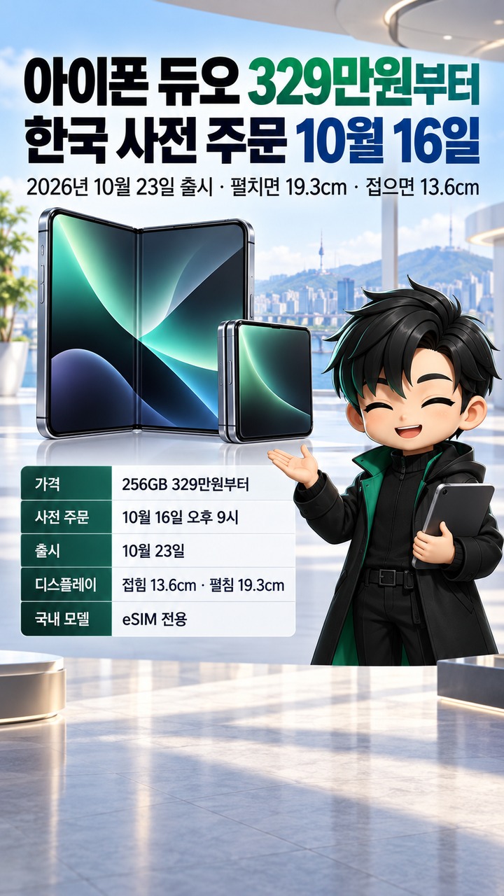 애플 아이폰 듀오 329만원부터, 한국 사전 주문 10월 16일…접으면 13.6cm·펴면 19.3cm