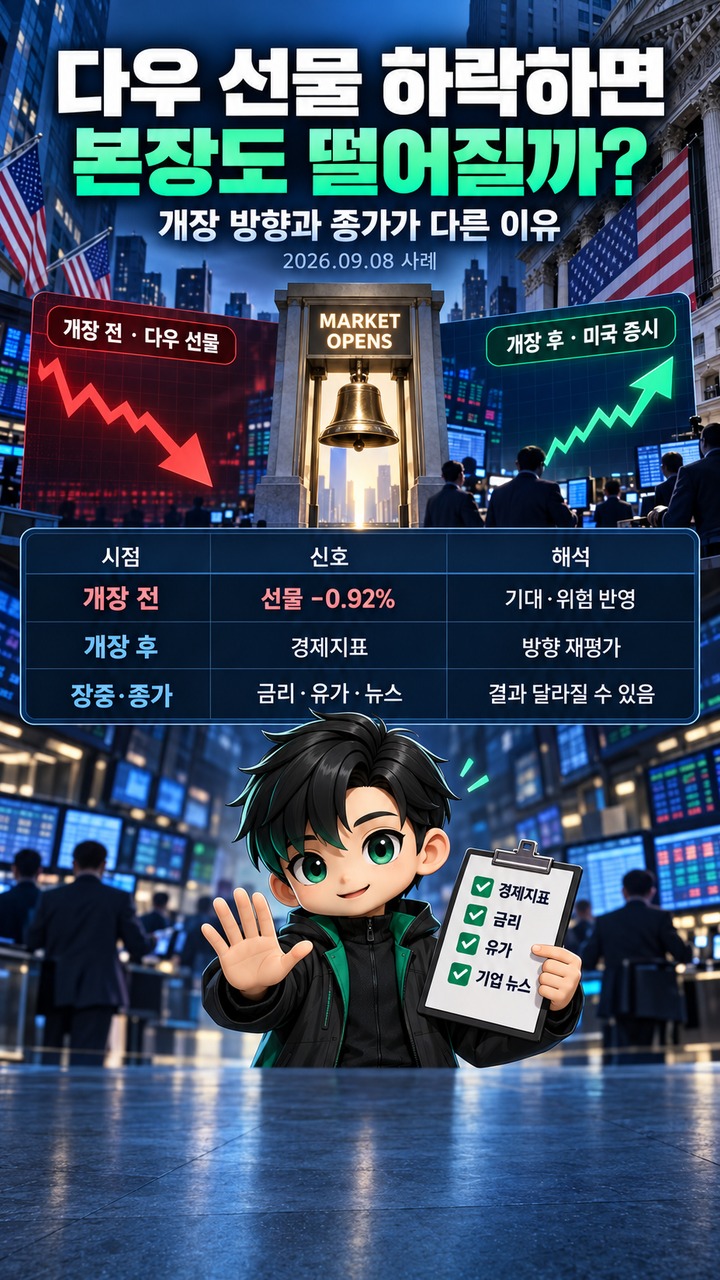 다우 선물 하락하면 본장도 떨어질까? 개장 방향과 종가가 다른 이유# 다우 선물 하락하면 본장도 떨어질까? 개장 방향과 종가가 다른 이유
