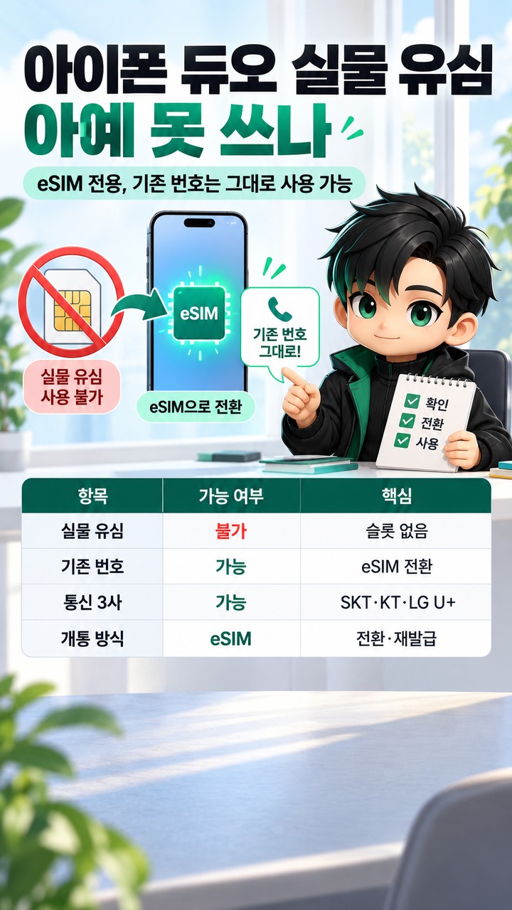 아이폰 듀오는 정말 실물 유심을 아예 못 쓰나