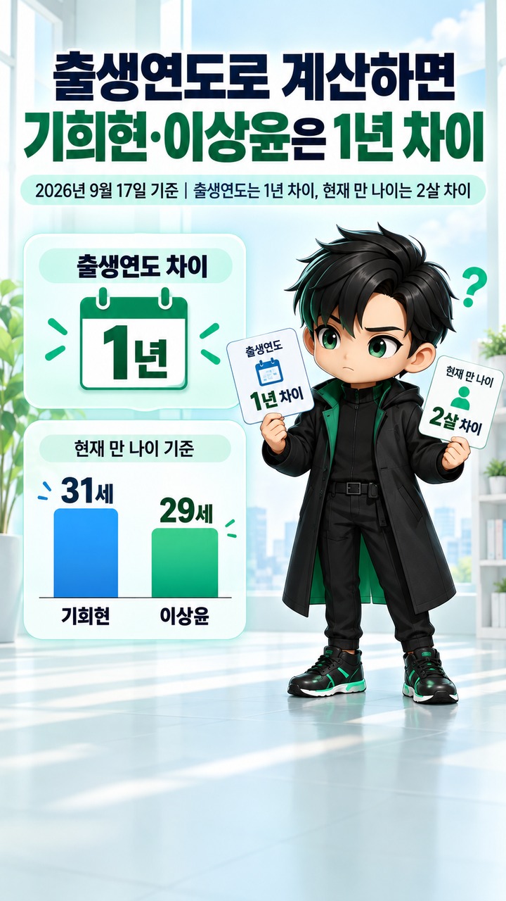 출생연도로 계산하면 기희현과 이상윤은 1년 차이