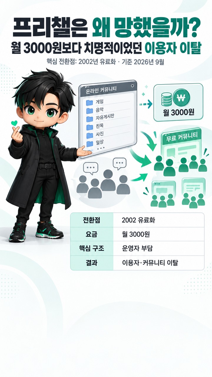 프리챌은 왜 망했을까? 월 3000원 유료화보다 더 치명적이었던 이용자 이탈