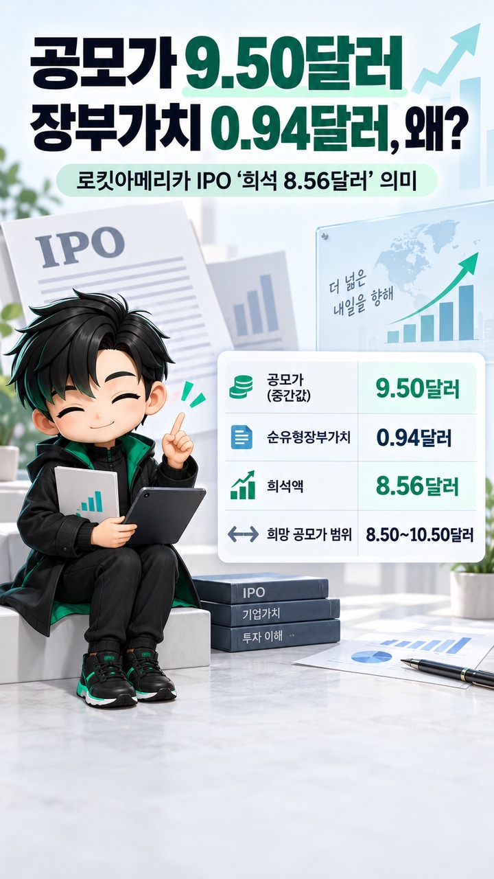 로킷아메리카 공모가 9.50달러인데 장부가치는 0.94달러? IPO ‘희석 8.56달러’의 뜻