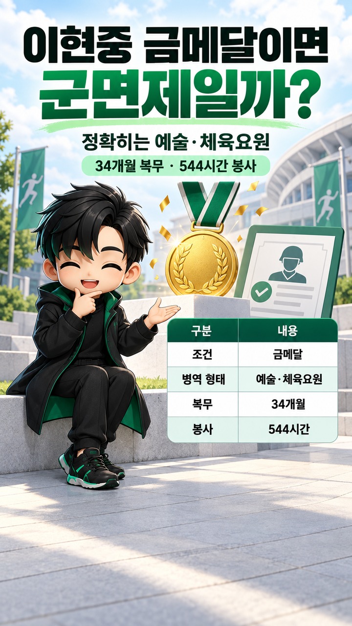 이현중 금메달이면 군면제일까? 정확히는 예술·체육요원 34개월·544시간