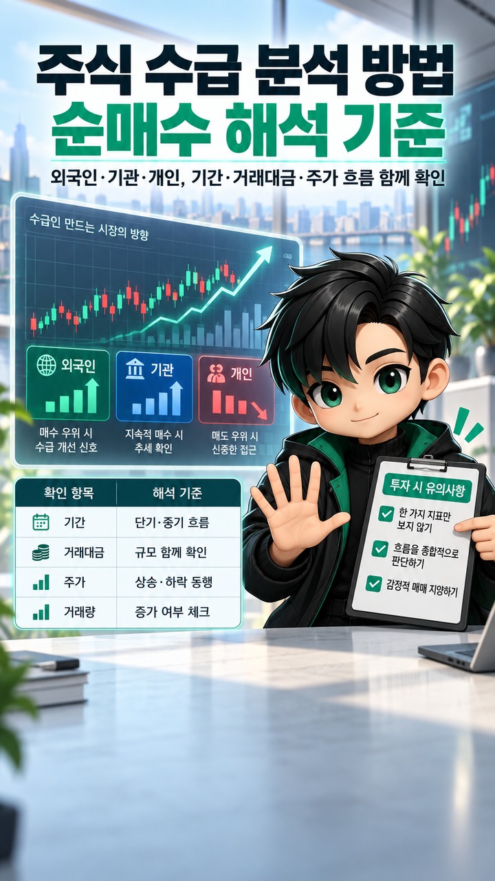 주식 수급 분석 방법, 외국인·기관·개인 순매수에서 확인해야 할 기준과 해석 순서