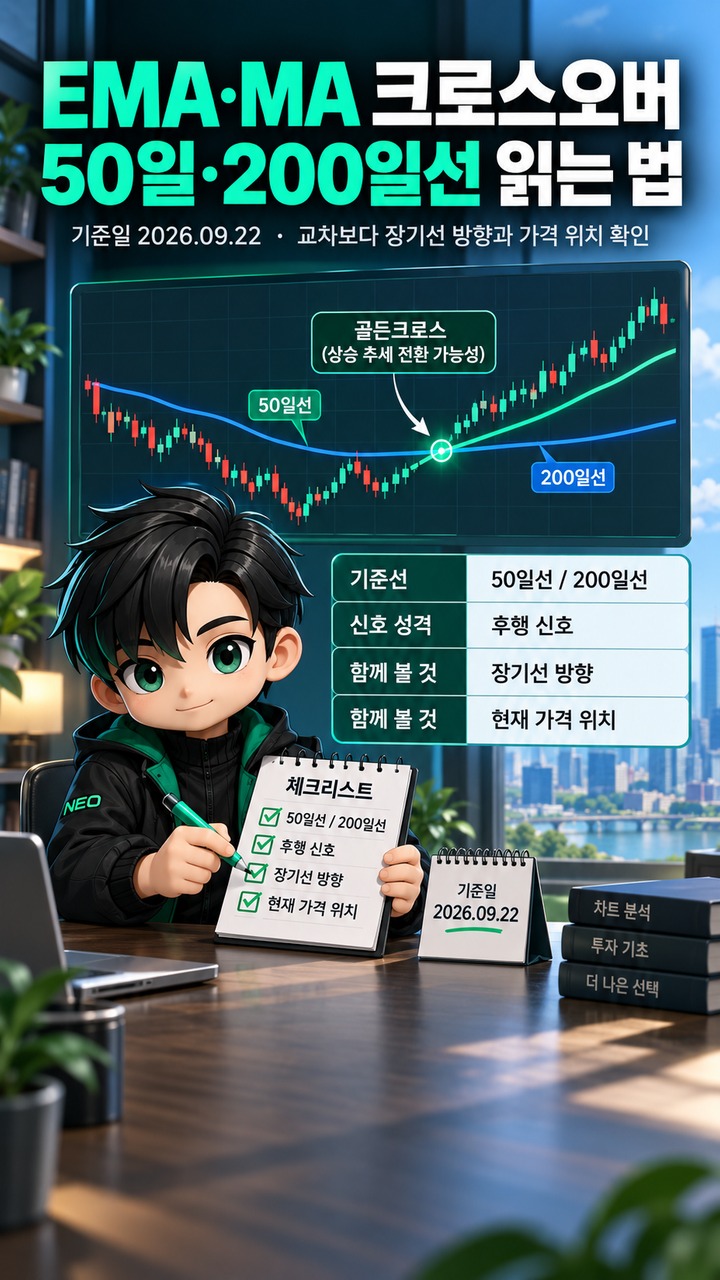 EMA·MA 크로스오버로 중장기 추세 전환 읽는 법 EMA·MA 크로스오버로 중장기 추세 전환 읽는 법: 50일·200일선과 확인 조건