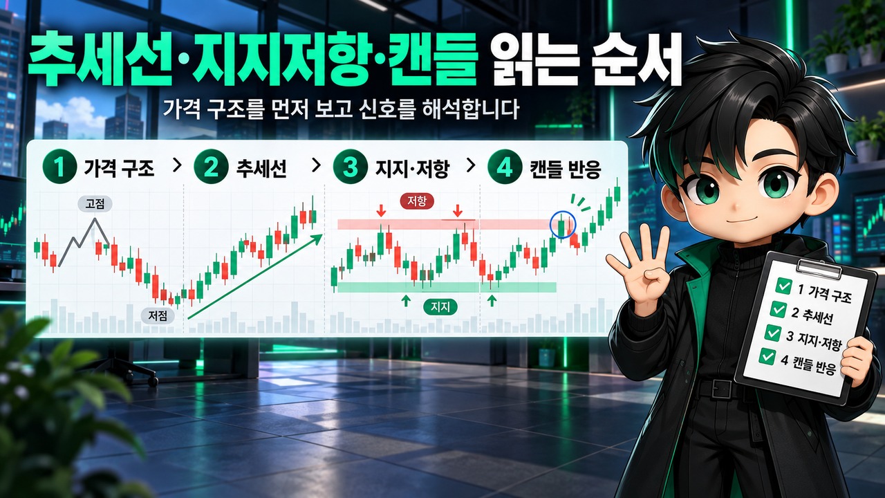 추세선·지지저항·캔들 패턴 읽는 순서, 가격 구조에서 신호까지 연결하는 방법