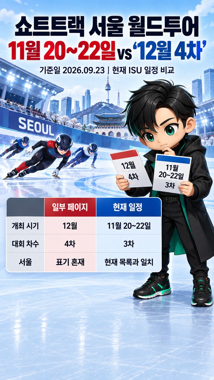 쇼트트랙 서울 월드투어 11월 20~22일, ‘12월 4차’ 정보와 현재 일정 비교