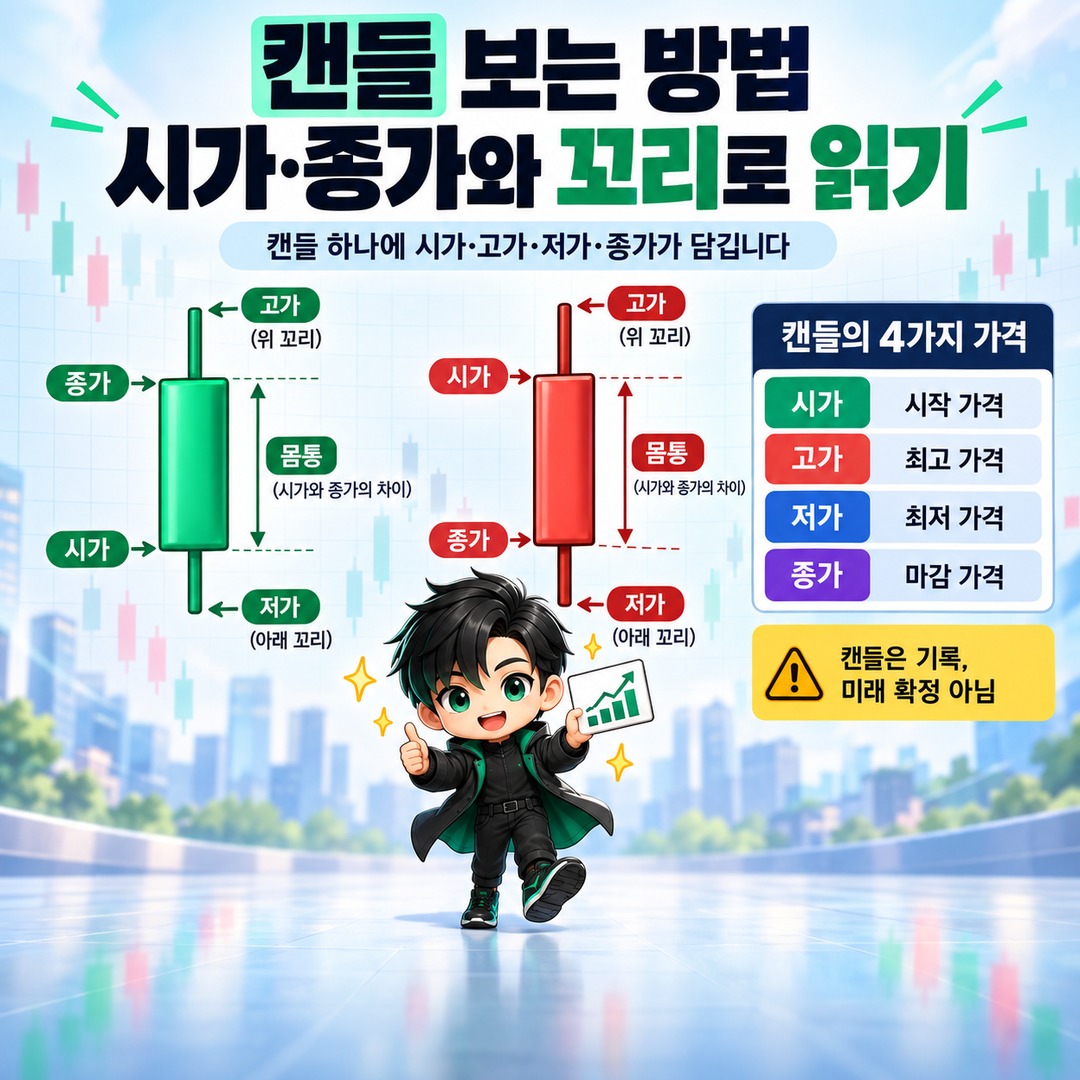 캔들 보는 방법, 시가·종가와 꼬리로 알 수 있는 가격 움직임 핵심 내용 정보형 썸네일