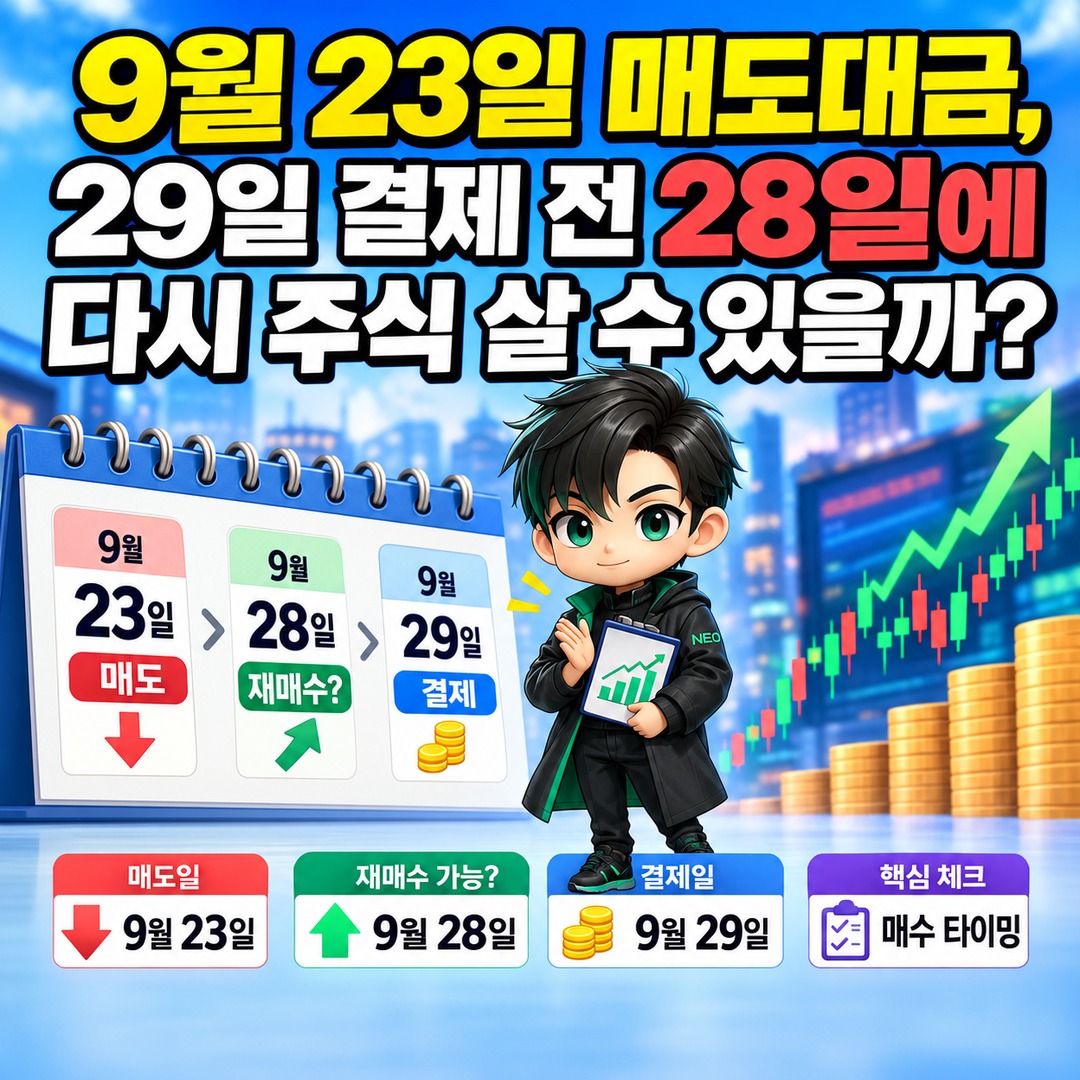 9월 23일 매도대금, 29일 결제 전 28일에 다시 주식 살 수 있을까? 핵심 내용 정보형 썸네일