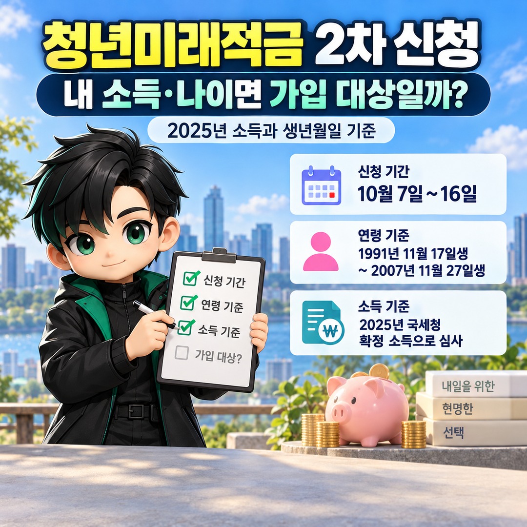 청년미래적금 2차 신청, 내 소득·나이면 가입 대상일까? 2025년 소득과 생년월일 기준 핵심 내용 정보형 썸네일
