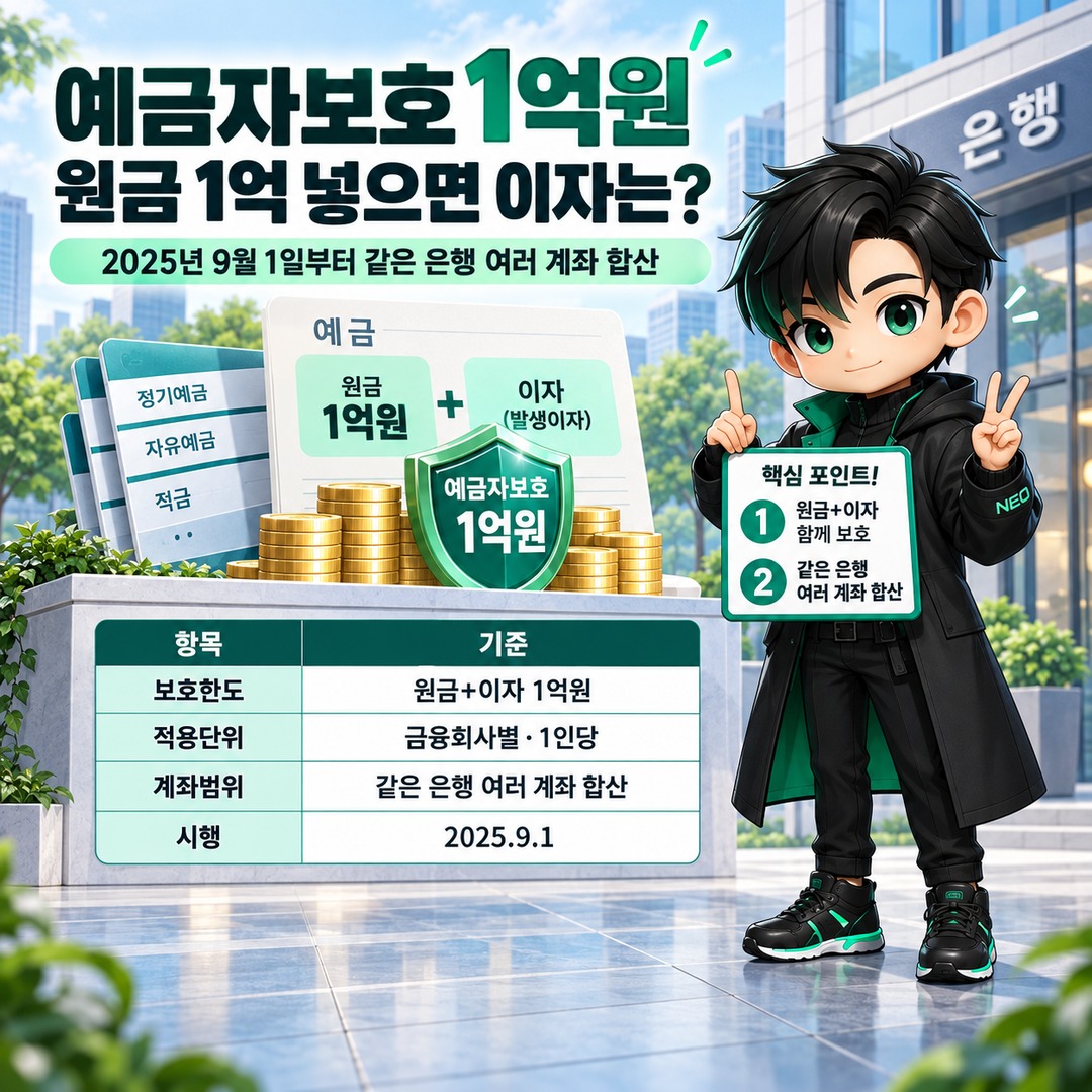 예금자보호 1억원, 원금 1억 넣으면 이자는? 같은 은행 여러 계좌까지 합산됩니다 핵심 내용 정보형 썸네일