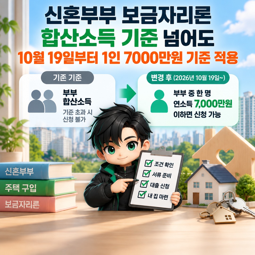 신혼부부 보금자리론, 합산소득 기준 넘어도 10월 19일부터 1인 7000만원 기준 적용 핵심 내용 정보형 썸네일