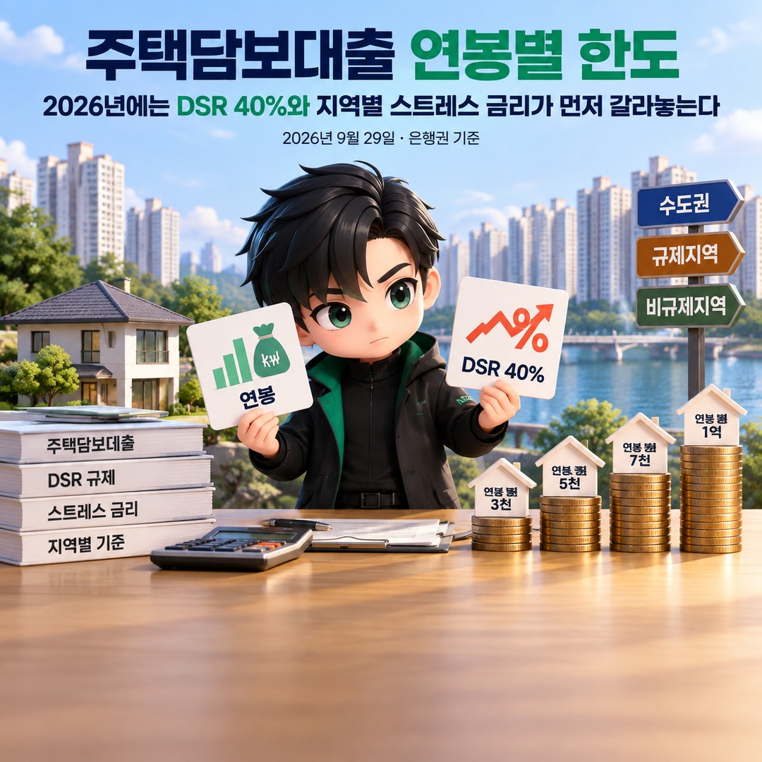 주택담보대출 연봉별 한도, 2026년에는 DSR 40%와 지역별 스트레스 금리가 먼저 갈라놓는다 핵심 내용 정보형 썸네일