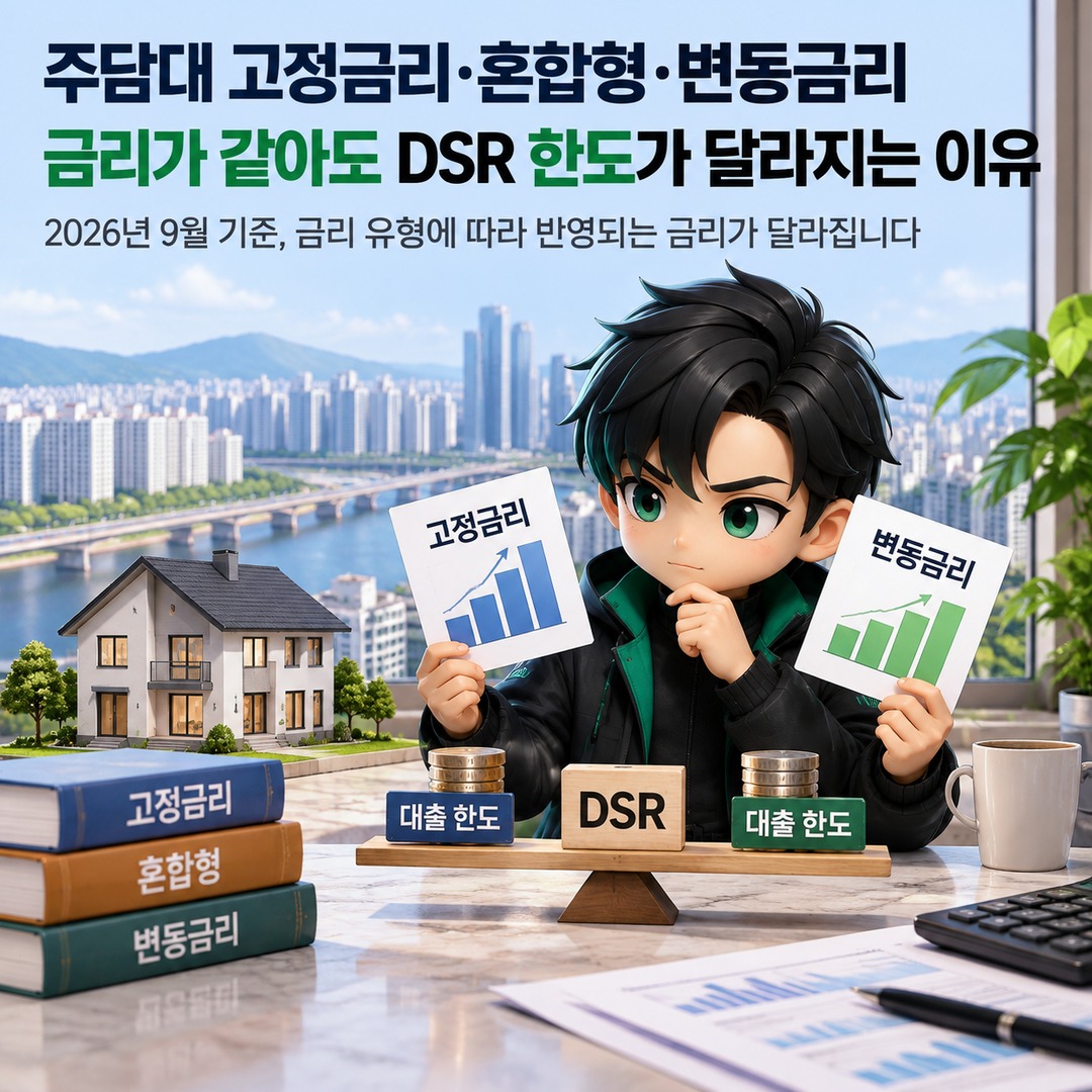 주담대 고정금리·혼합형·변동금리, 금리가 같아도 DSR 한도가 달라지는 이유 핵심 내용 정보형 썸네일