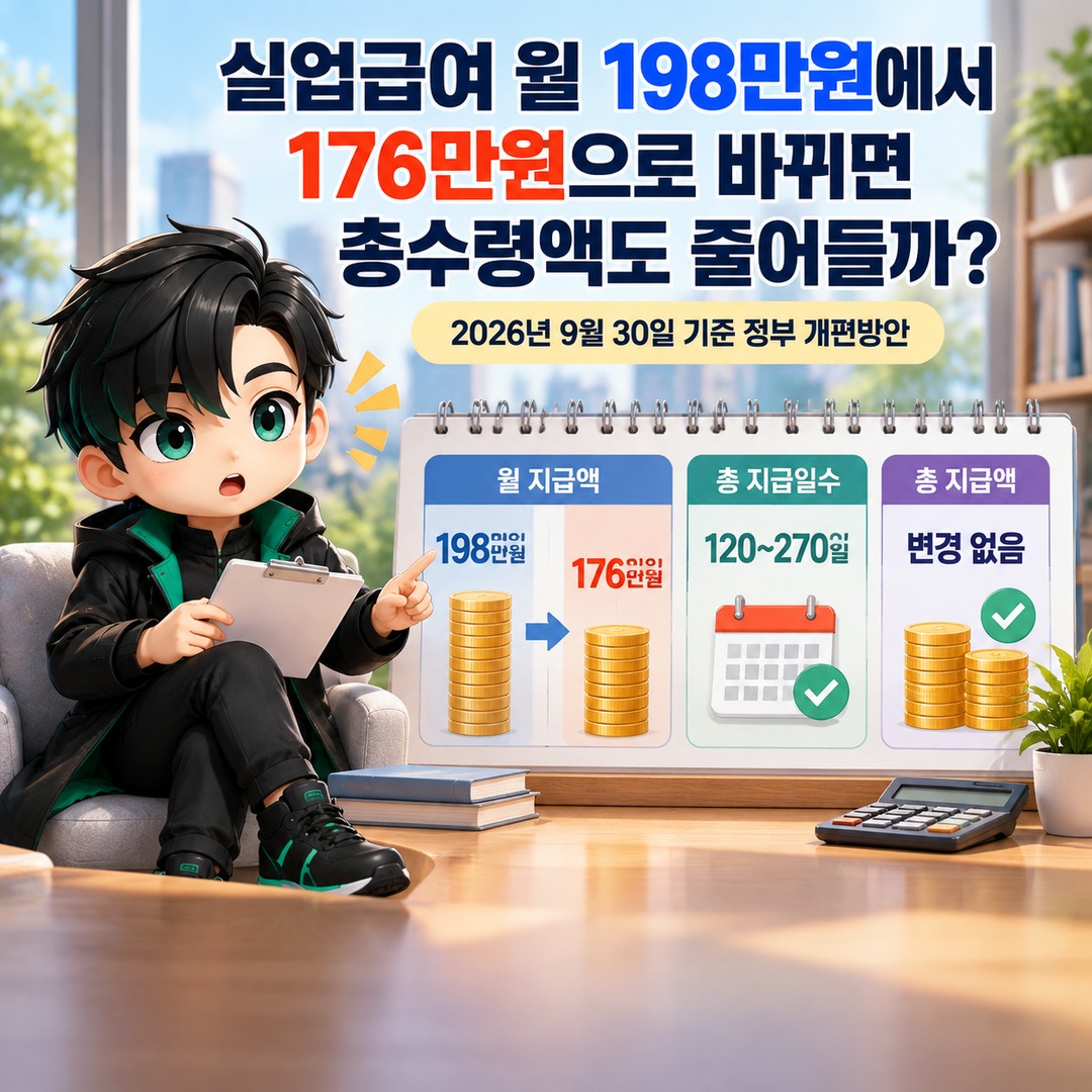 실업급여 월 198만원에서 176만원으로 바뀌면 총수령액도 줄어들까 핵심 내용 정보형 썸네일