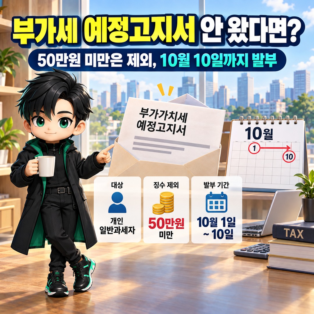 부가세 예정고지서 안 왔다면? 50만원 미만은 제외, 10월 10일까지 발부 핵심 내용 정보형 썸네일
