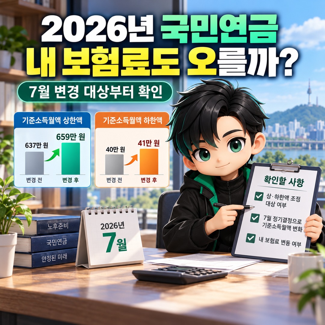 2026년 국민연금 기준소득월액이 바뀌면 내 보험료도 오를까? 7월 변경 대상부터 확인 핵심 내용 정보형 썸네일