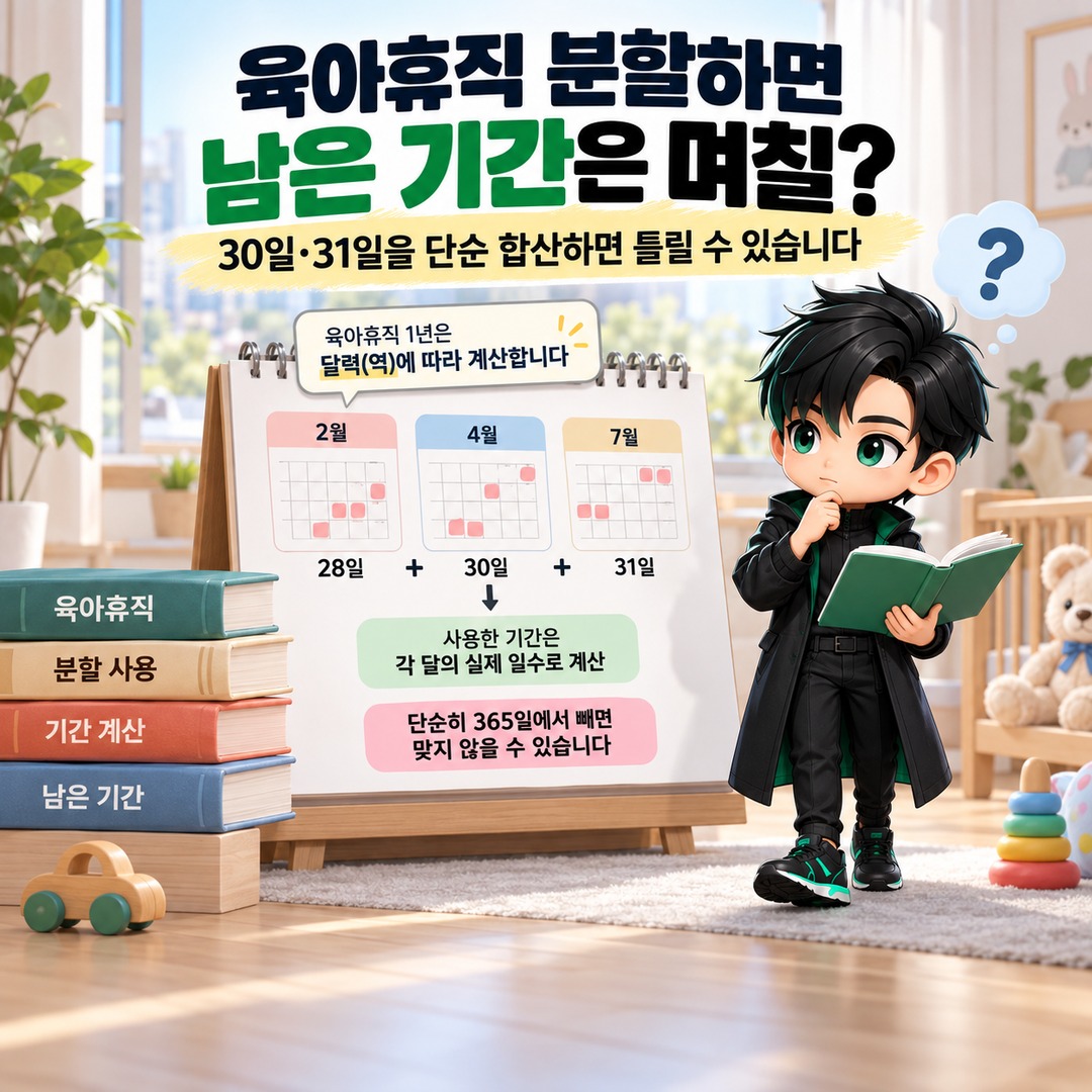 육아휴직 분할하면 남은 기간은 며칠? 30일·31일을 단순 합산하면 틀릴 수 있습니다 핵심 내용 정보형 썸네일