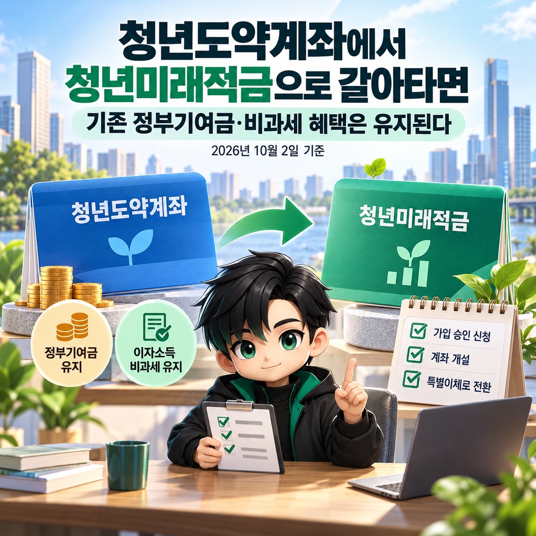 청년도약계좌에서 청년미래적금으로 갈아타면 기존 정부기여금·비과세 혜택은 유지된다 핵심 내용 정보형 썸네일