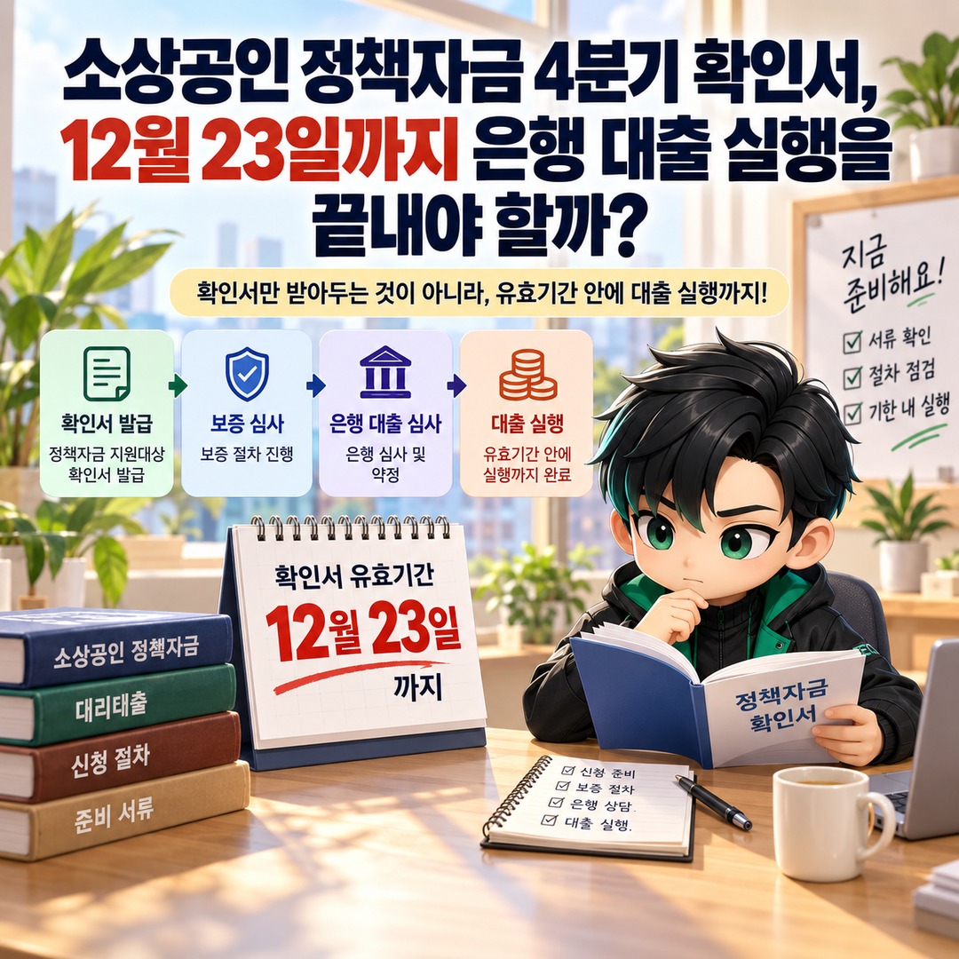 소상공인 정책자금 4분기 확인서, 12월 23일까지 은행 대출 실행을 끝내야 할까? 핵심 내용 정보형 썸네일