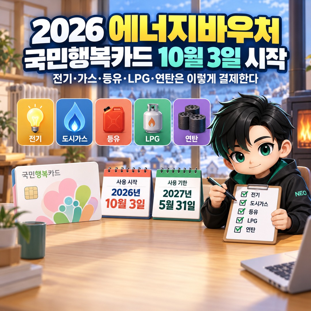 2026 에너지바우처 국민행복카드 10월 3일 시작, 전기·가스·등유·LPG·연탄은 이렇게 결제한다 핵심 내용 정보형 썸네일