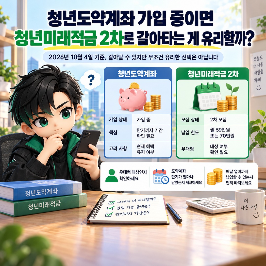 청년도약계좌 가입 중이면 청년미래적금 2차로 갈아타는 게 유리할까 핵심 내용 정보형 썸네일