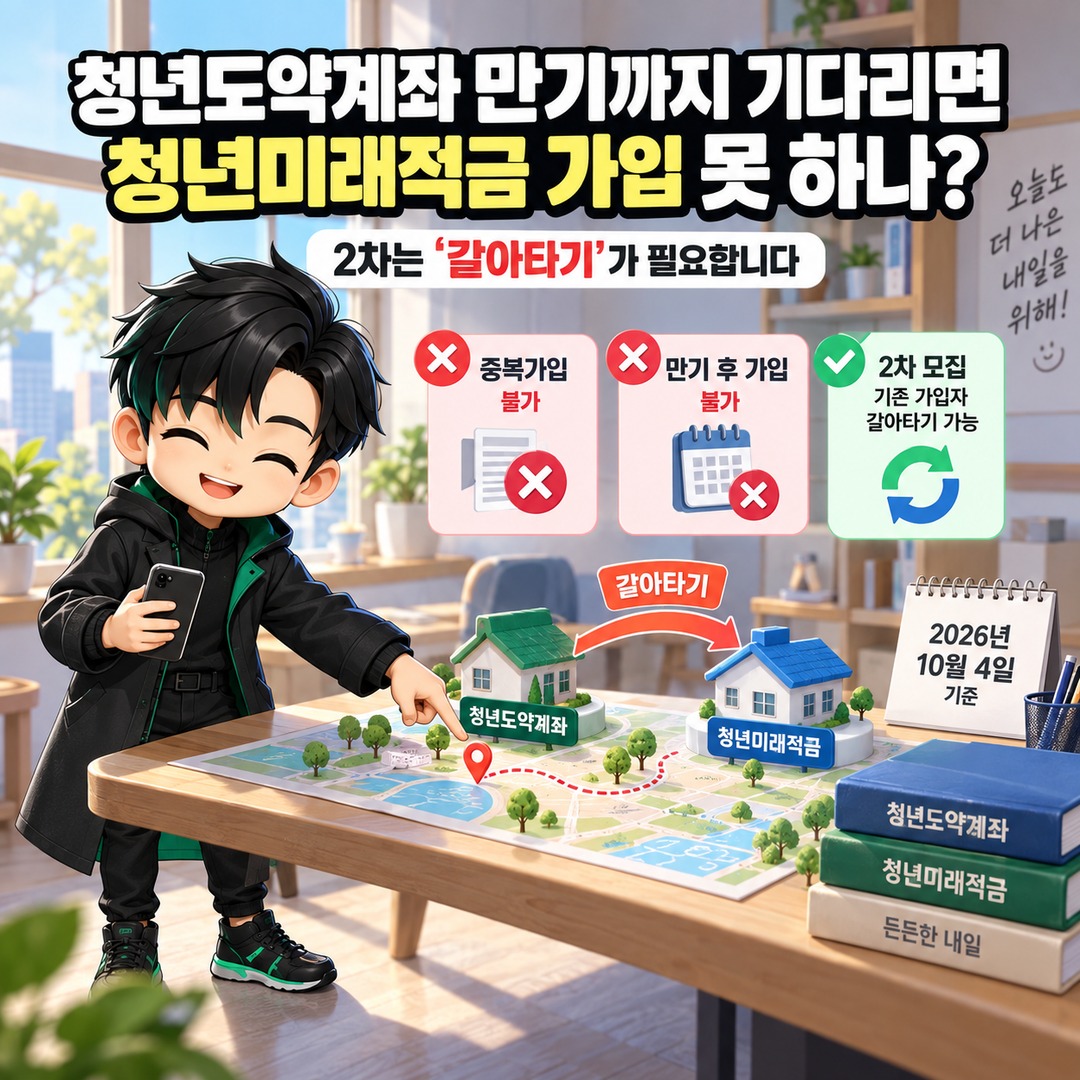 청년도약계좌 만기까지 기다리면 청년미래적금 가입 못 하나? 2차는 ‘갈아타기’가 필요합니다 핵심 내용 정보형 썸네일