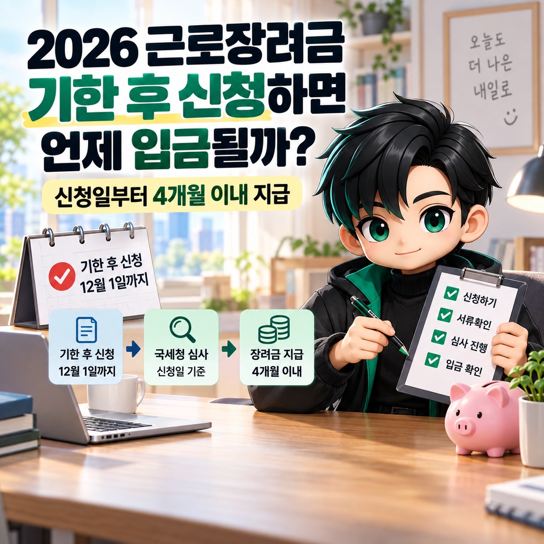 2026 근로장려금 기한 후 신청하면 언제 입금될까? 신청일부터 4개월 이내 지급 핵심 내용 정보형 썸네일