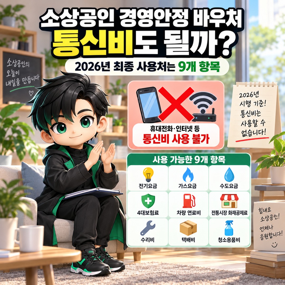 소상공인 경영안정 바우처 통신비도 될까? 2026년 최종 사용처는 9개 항목 핵심 내용 정보형 썸네일