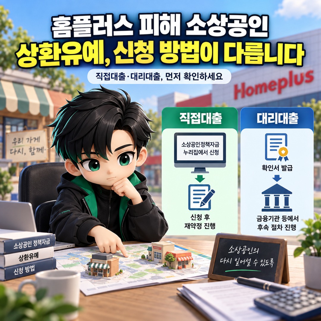 홈플러스 피해 소상공인 상환유예, 직접대출·대리대출 신청 방법이 다릅니다 핵심 내용 정보형 썸네일