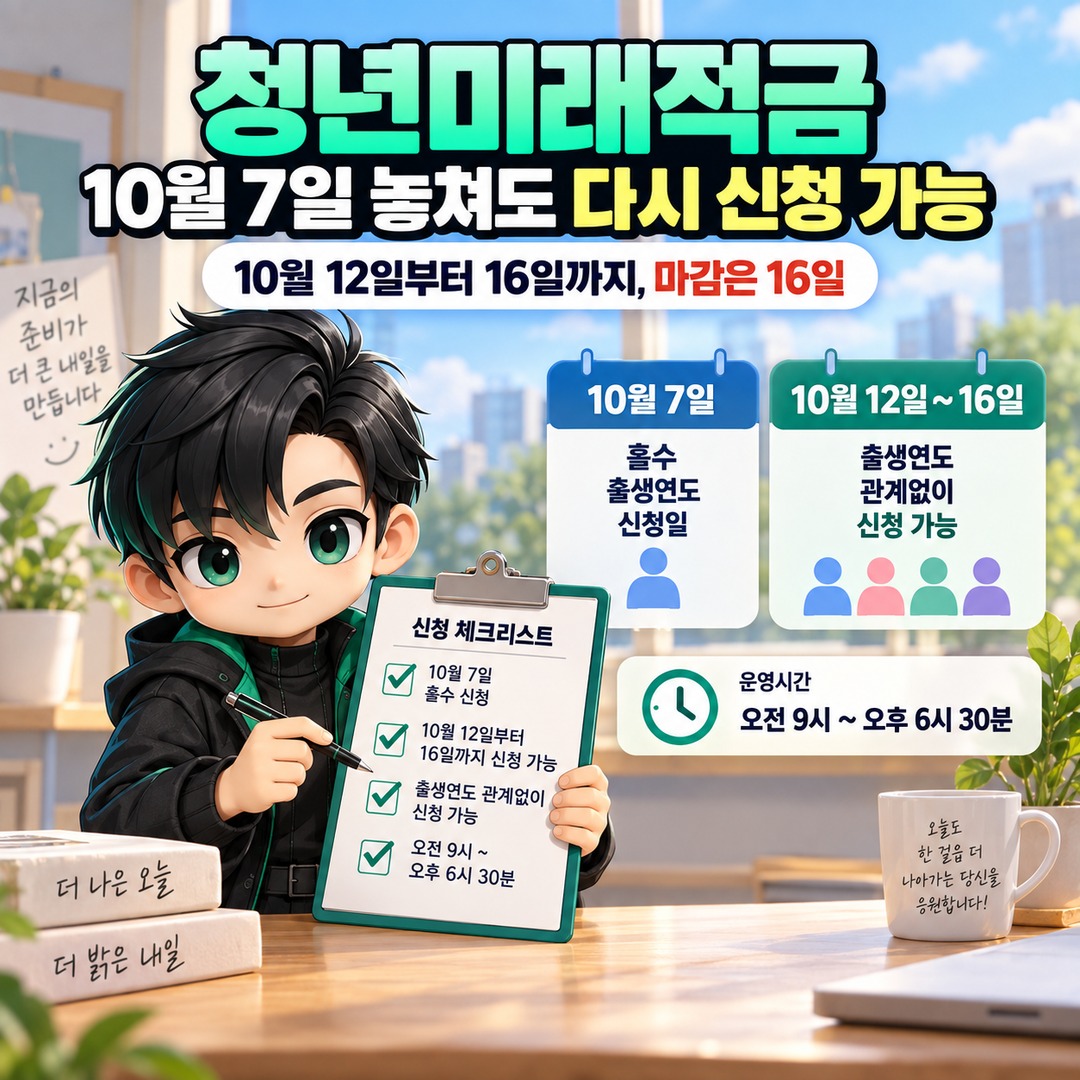 청년미래적금 10월 7일 놓쳐도 12일부터 다시 신청 가능, 마감은 16일 핵심 내용 정보형 썸네일
