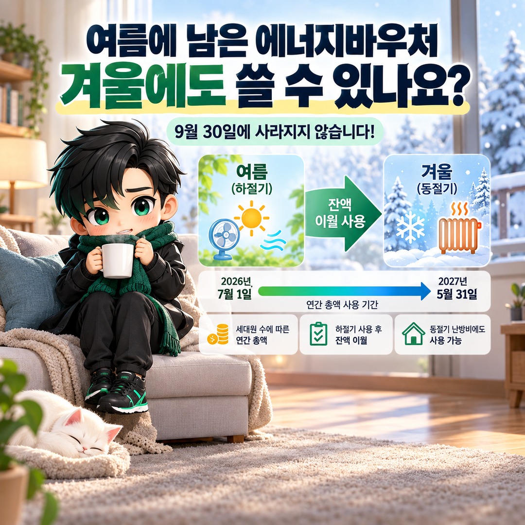 2026 에너지바우처 여름에 남은 잔액, 겨울 난방비로 쓸 수 있나? 9월 30일에 사라지지 않습니다 핵심 내용 정보형 썸네일