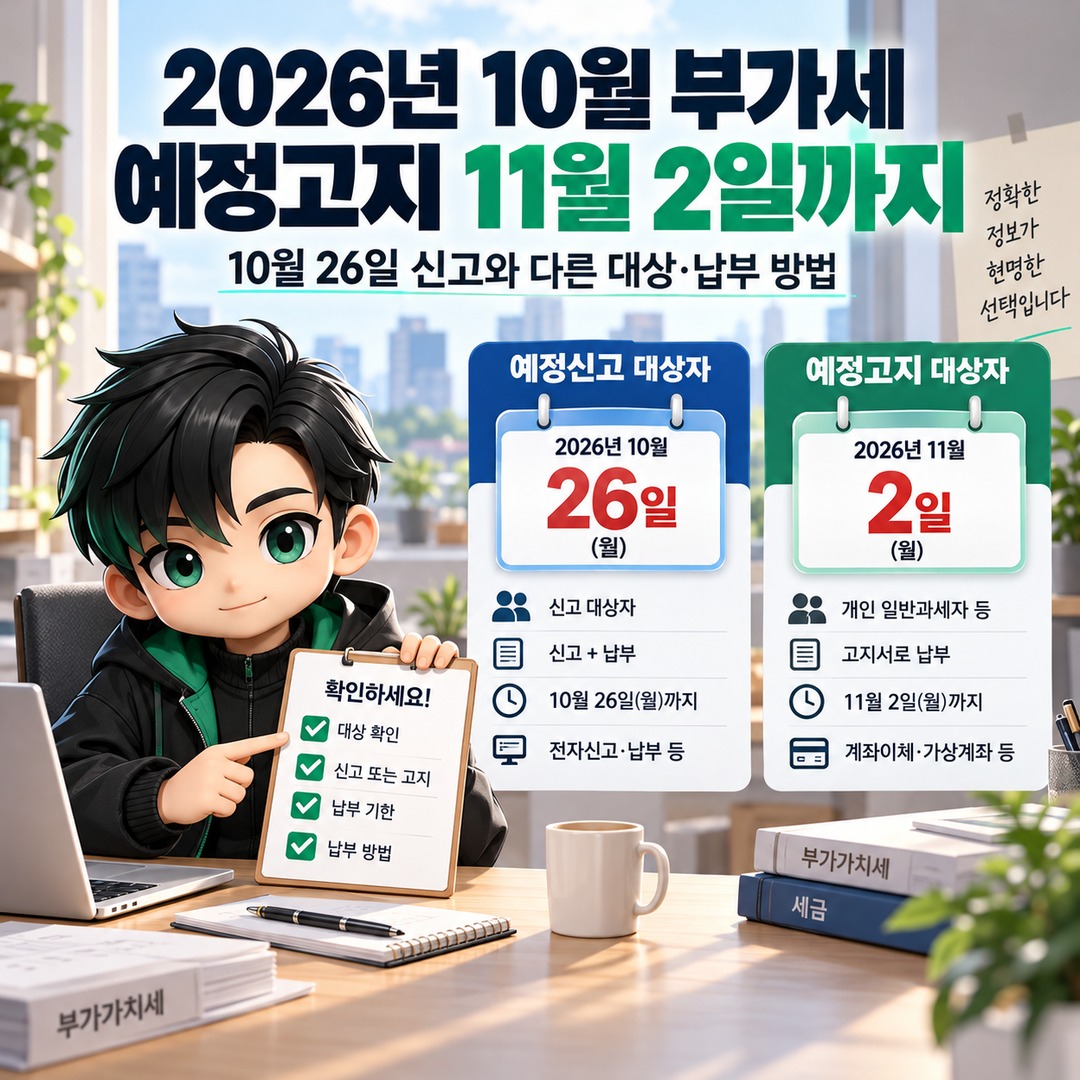 2026년 10월 부가세 예정고지 11월 2일까지, 10월 26일 신고와 다른 대상·납부 방법 핵심 내용 정보형 썸네일
