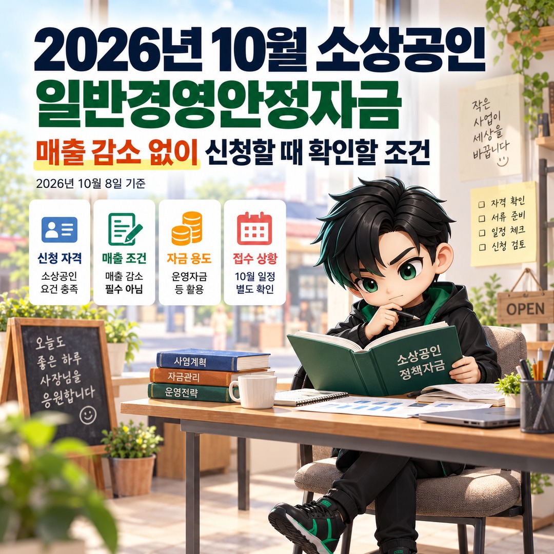 2026년 10월 소상공인 일반경영안정자금, 매출 감소 없이 신청할 때 확인할 조건 핵심 내용 정보형 썸네일