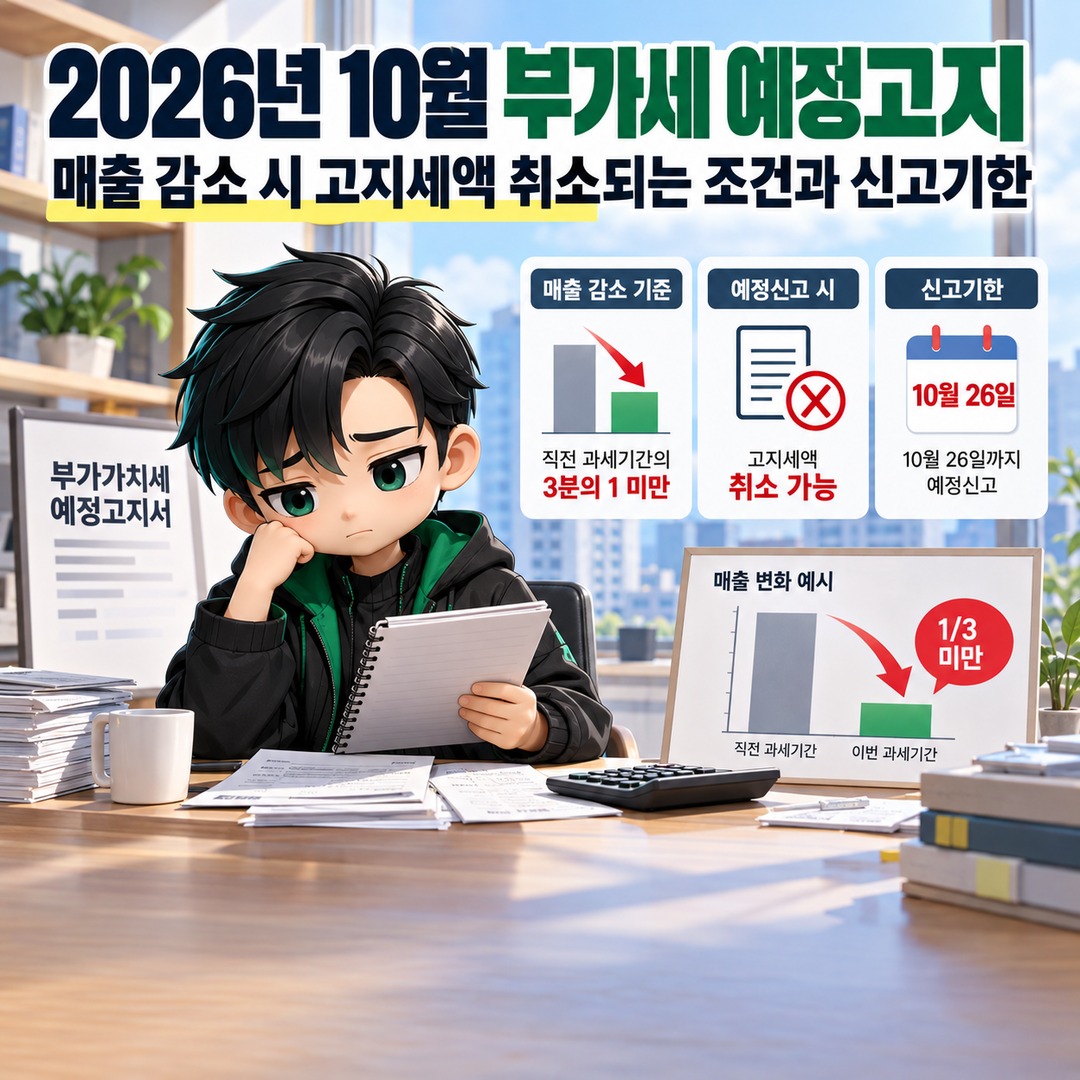 2026년 10월 부가세 예정고지, 매출 감소 시 고지세액 취소되는 조건과 신고기한 핵심 내용 정보형 썸네일