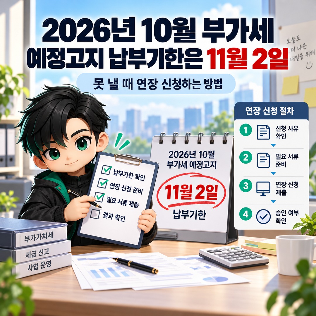 2026년 10월 부가세 예정고지 납부기한은 11월 2일, 못 낼 때 연장 신청하는 방법 핵심 내용 정보형 썸네일