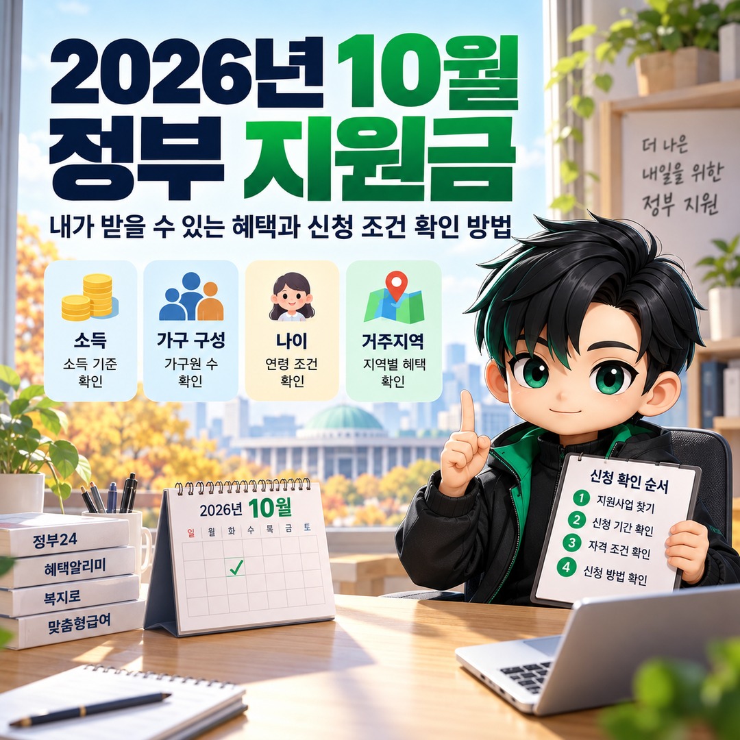 2026년 10월 정부 지원금, 내가 받을 수 있는 혜택과 신청 조건 확인 방법 핵심 내용 정보형 썸네일