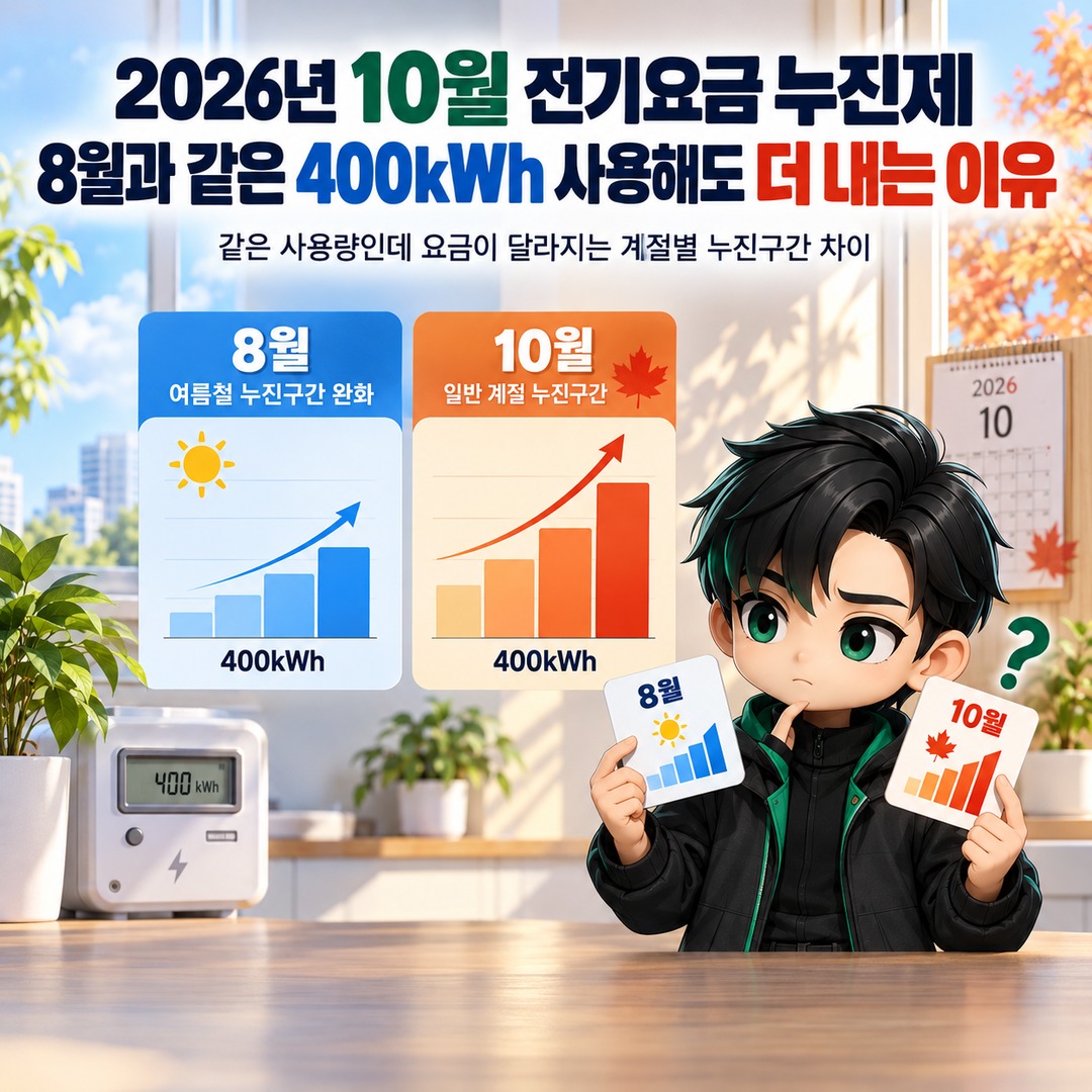 2026년 10월 전기요금 누진제, 8월과 같은 400kWh 사용해도 더 내는 이유 핵심 내용 정보형 썸네일