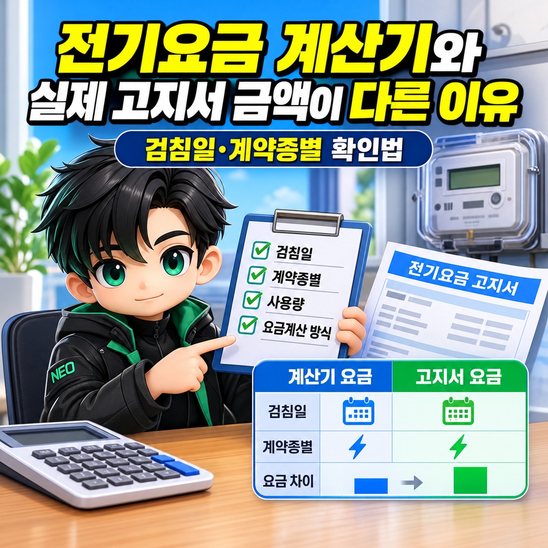 전기요금 계산기와 실제 고지서 금액이 다른 이유, 검침일·계약종별 확인법 핵심 내용 정보형 썸네일