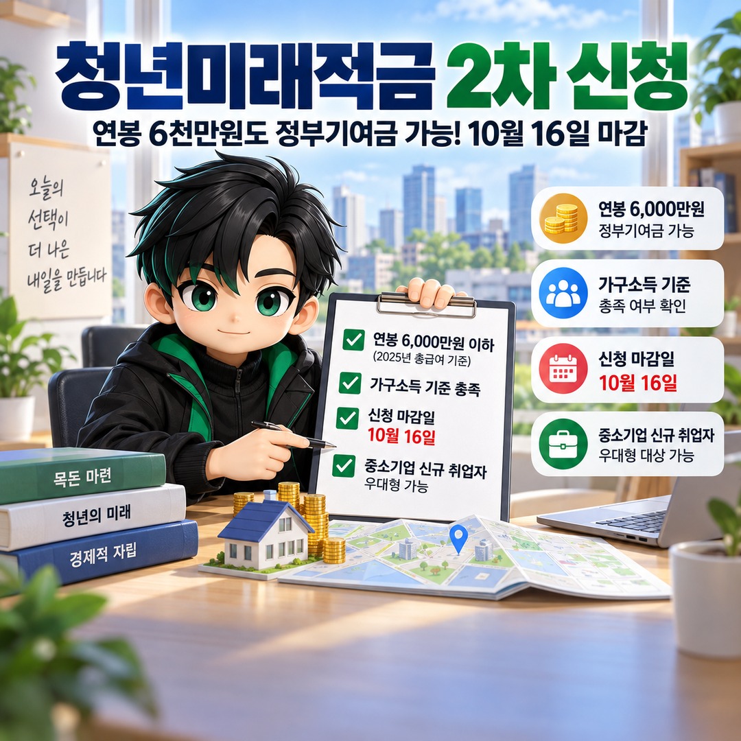 청년미래적금 2차 신청, 연봉 6천만원 정부기여금 받는 조건과 10월 마감일 핵심 내용 정보형 썸네일