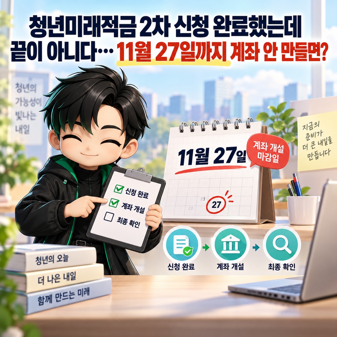 청년미래적금 2차 신청 완료했는데 끝이 아니다…11월 27일까지 계좌 안 만들면 어떻게 될까? 핵심 내용 정보형 썸네일