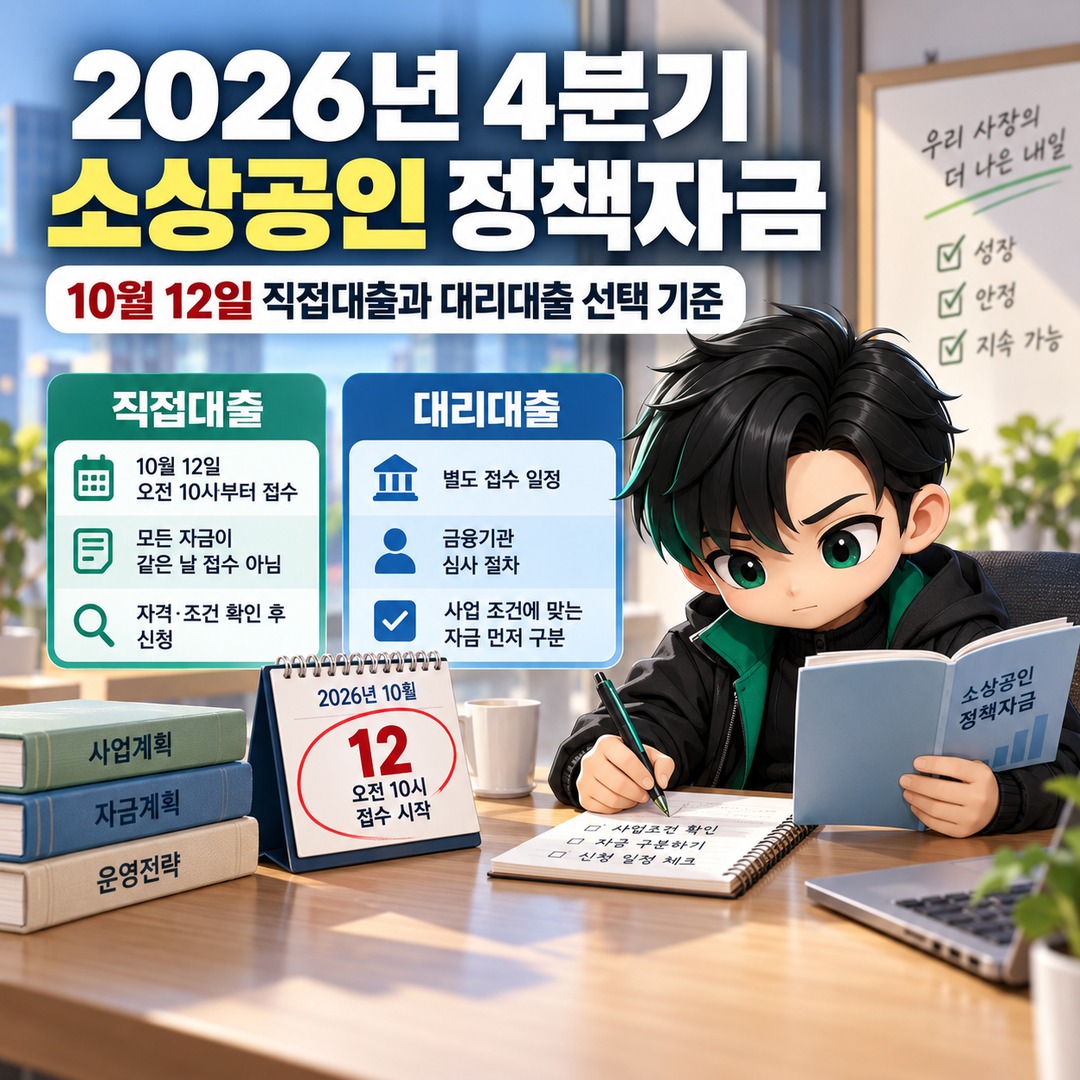 2026년 4분기 소상공인 정책자금, 10월 12일 직접대출과 대리대출 선택 기준 핵심 내용 정보형 썸네일
