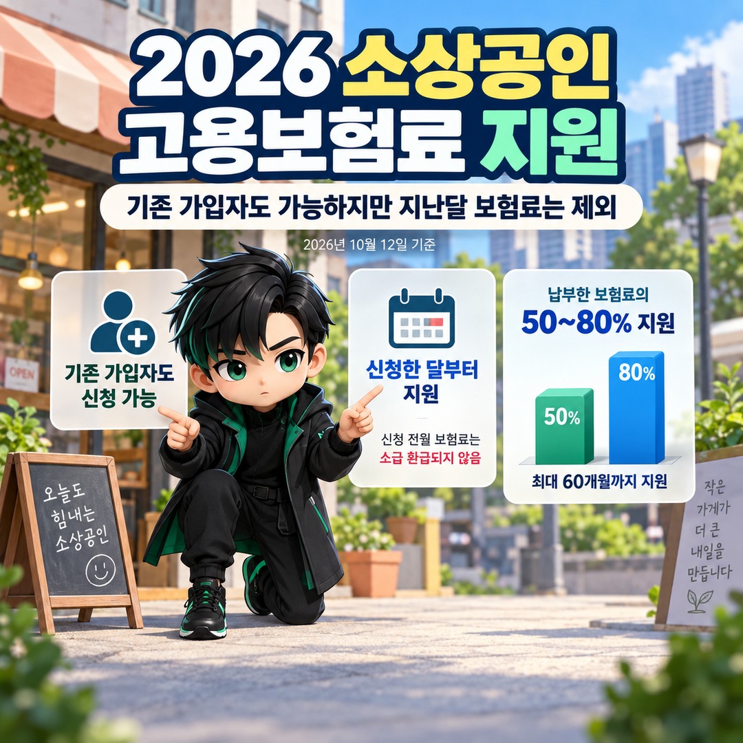 2026 소상공인 고용보험료 지원, 기존 가입자도 가능하지만 지난달 보험료는 제외 핵심 내용 정보형 썸네일